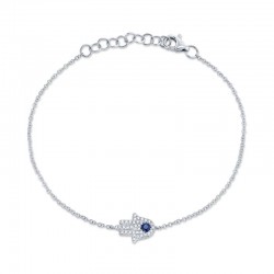 0.09ct Diamond & 0.08ct Blue Sapphire 14k White Gold Diamond Hamsa Bracelet