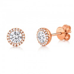 0.80ct Round Brilliant Center and 0.10ct Side 14k Rose Gold Diamond Stud Earring