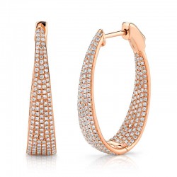 1.73ct 14k Rose Gold Diamond Pave Oval Hoop Earring
