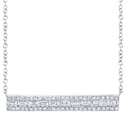0.40ct 14k White Gold Diamond Baguette Bar Necklace