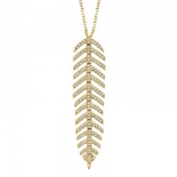 0.29ct 14k Yellow Gold Diamond Feather Necklace