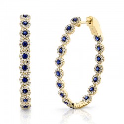 0.86ct Diamond & 1.83ct Blue Sapphire 14k Yellow Gold Diamond Oval Hoop Earring