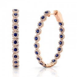 0.86ct Diamond & 1.83ct Blue Sapphire 14k Rose Gold Diamond Oval Hoop Earring