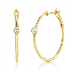 0.14ct 14k Yellow Gold Diamond Bezel Hoop Earring