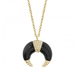 0.08ct Diamond and 1.31ct Onyx 14k Yellow Gold Crescent Necklace