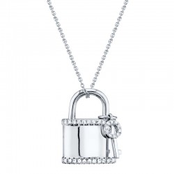 0.21ct 14k White Gold Diamond Lock & Key Necklace