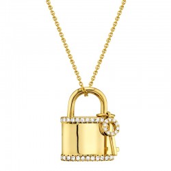 0.21ct 14k Yellow Gold Diamond Lock & Key Necklace