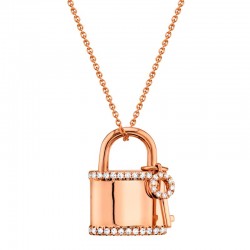 0.21ct 14k Rose Gold Diamond Lock & Key Necklace