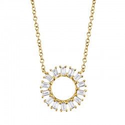 0.26ct 14k Yellow Gold Diamond Circle Baguette Necklace
