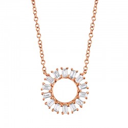 0.26ct 14k Rose Gold Diamond Circle Baguette Necklace