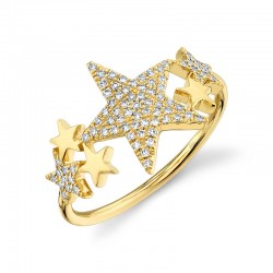 0.19ct 14k Yellow Gold Diamond Pave Star Ring