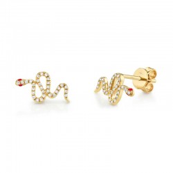 0.13ct Diamond & 0.03ct Ruby 14k Yellow Gold Snake Stud Earring