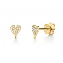 0.10ct 14k Yellow Gold Diamond Pave Heart Stud Earring