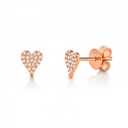 0.10ct 14k Rose Gold Diamond Pave Heart Stud Earring