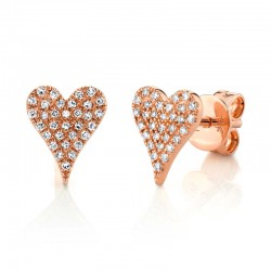 0.14ct 14k Rose Gold Diamond Pave Heart Stud Earring