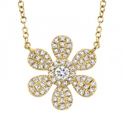 0.24ct 14k Yellow Gold Diamond Flower Necklace