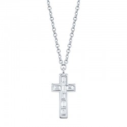 0.17ct 14k White Gold Diamond Baguette Cross Necklace