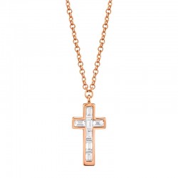 0.17ct 14k Rose Gold Diamond Baguette Cross Necklace