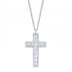 0.31ct 14k White Gold Diamond Baguette Cross Necklace