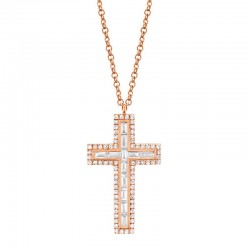 0.31ct 14k Rose Gold Diamond Baguette Cross Necklace