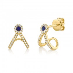 0.12ct Diamond and 0.09ct Blue Sapphire 14k Yellow Gold Earring