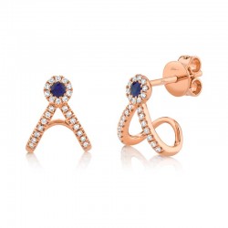0.12ct Diamond and 0.09ct Blue Sapphire 14k Rose Gold Earring