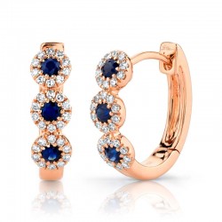 0.15ct Diamond & 0.30ct Blue Sapphire 14k Rose Gold Huggie Earring