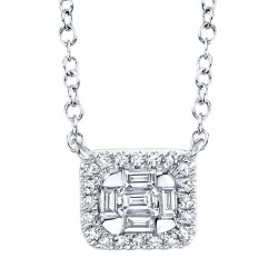 0.16ct 14k White Gold Diamond Baguette Necklace