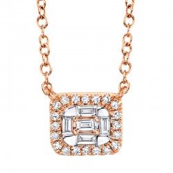 0.16ct 14k Rose Gold Diamond Baguette Necklace