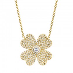 0.56ct 14k Yellow Gold Diamond Pave Clover Necklace