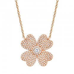 0.56ct 14k Rose Gold Diamond Pave Clover Necklace