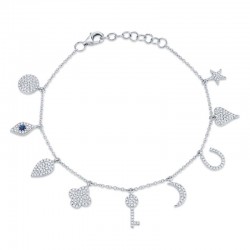 0.47ct Diamond & 0.06ct Blue Sapphire 14k White Gold Charm Bracelet