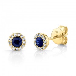 0.08ct Diamond & 0.28ct Blue Sapphire 14k Yellow Gold Stud Earring
