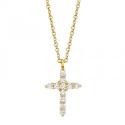 0.17ct 14k Yellow Gold Diamond Cross Necklace