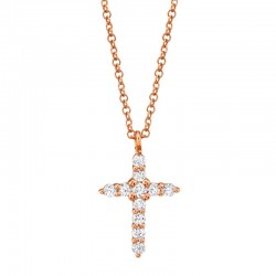 0.17ct 14k Rose Gold Diamond Cross Necklace
