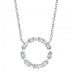 0.29ct 14k White Gold Diamond Baguette Oval Necklace