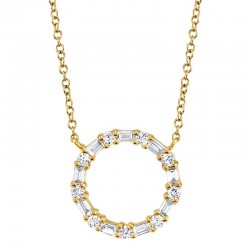 0.29ct 14k Yellow Gold Diamond Baguette Oval Necklace