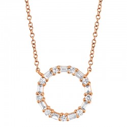 0.29ct 14k Rose Gold Diamond Baguette Oval Necklace