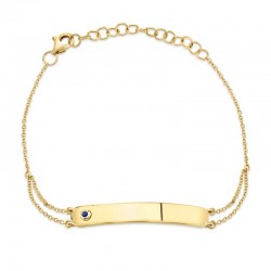 0.02ct 14k Yellow Gold Blue Sapphire Bar ID Bracelet