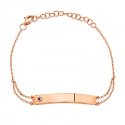 0.02ct 14k Rose Gold Blue Sapphire Bar ID Bracelet