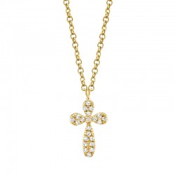 0.05ct 14k Yellow Gold Diamond Pave Cross Necklace