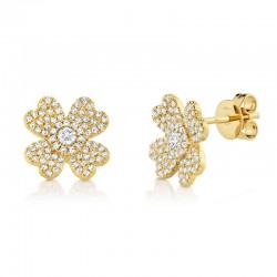 0.45Ct 14k Yellow Gold Diamond Pave Clover Earring