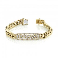 1.12ct 14k Yellow Gold Diamond Baguette Bar Chain Bracelet