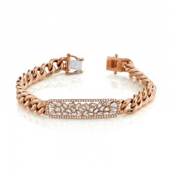 1.12ct 14k Rose Gold Diamond Baguette Bar Chain Bracelet