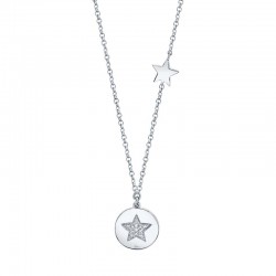 0.03ct 14k White Gold Diamond Pave Star Disc Necklace