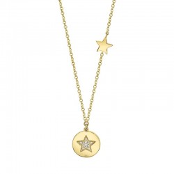 0.03ct 14k Yellow Gold Diamond Pave Star Disc Necklace