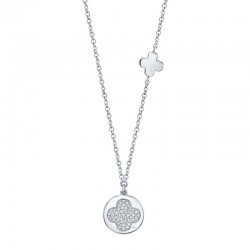 0.11ct 14k White Gold Diamond Pave Clover Disc Necklace