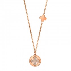 0.11ct 14k Rose Gold Diamond Pave Clover Disc Necklace