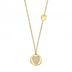 0.08ct 14k Yellow Gold Diamond Pave Heart Disc Necklace