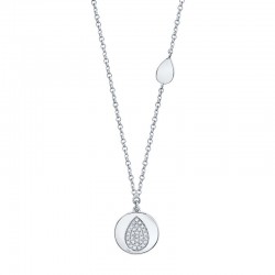 0.07ct 14k White Gold Diamond Pave Pear Disc Necklace